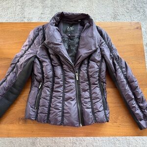 Zac Posen Women's L Purple Ribbed Down Fill Zip Front Puffer Jacket